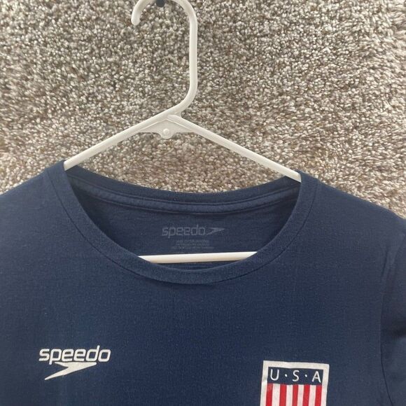Speedo Shirt Womens Large Blue USA Swimming Kate Ziegler Cotton Casual Logo Crew - Picture 2 of 13